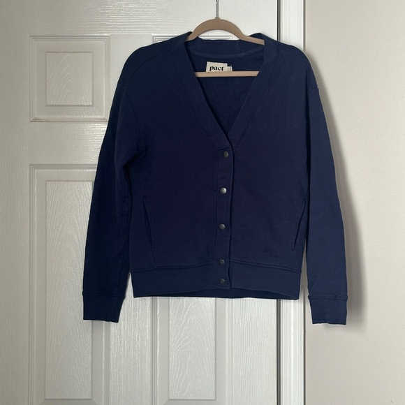 PACT Organic Cotton Cardigan Navy Blue Size Small Women's Button Front - Picture 2 of 6